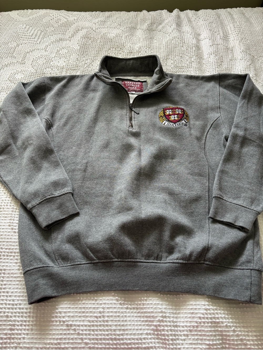 Harvard University Licensed Gear Quarter Zip Sweatshirt Grey Size L